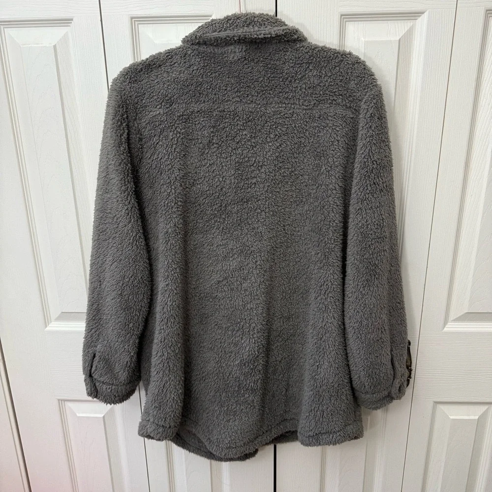 Mustard Seed Oversized Gray Fleece Teddy Shacket Cozy Jacket Womens Size Small